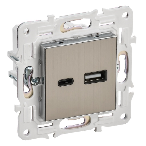 Розетка для зарядки ИЭК SKANDY SK-R14N USB A+C 3,1А никель