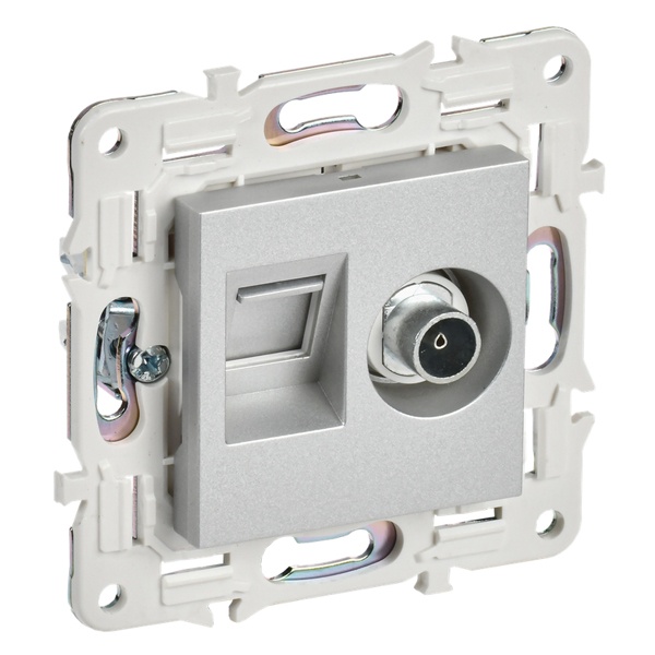 Розетка двойная TV+RJ45 кат.5E ИЭК SKANDY SK-A14S серебряный