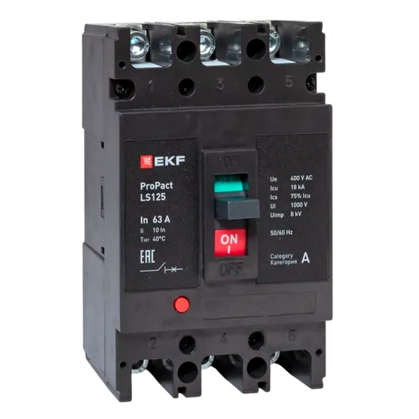 Выключатель автоматический EKF LS125 ProPact 3п 63А 18кА