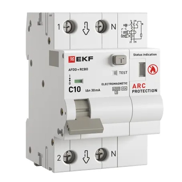 Устройство защиты от дугового пробоя с АВДТ EKF 1P+N С10А 30мА тип А 6кА