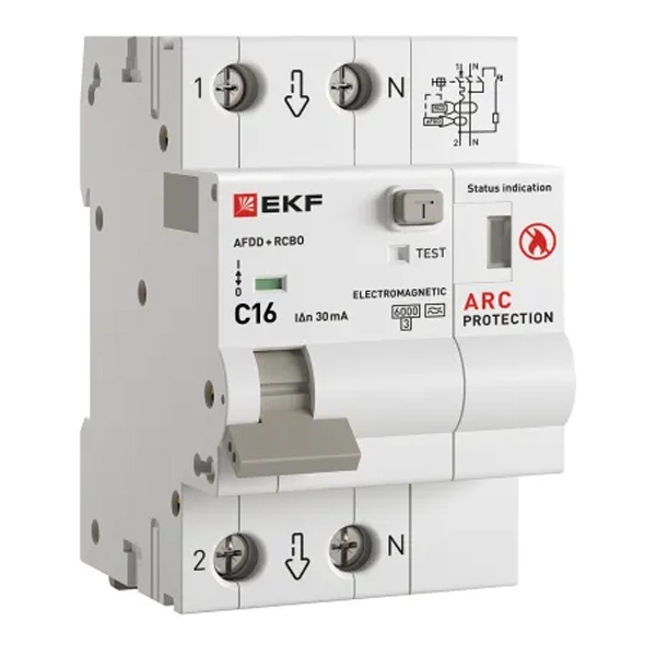 Устройство защиты от дугового пробоя с АВДТ EKF 1P+N С16А 30мА тип А 6кА