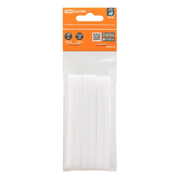 Клеевые стержни TDM Алмаз универсальные белые, 7 мм x 100 мм, упаковка 6 шт