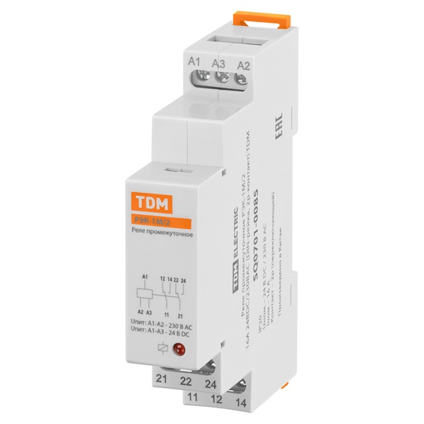 Реле промежуточное TDM РЭК-1М/2 16А 2НО/НЗ 24В DС/230В АС
