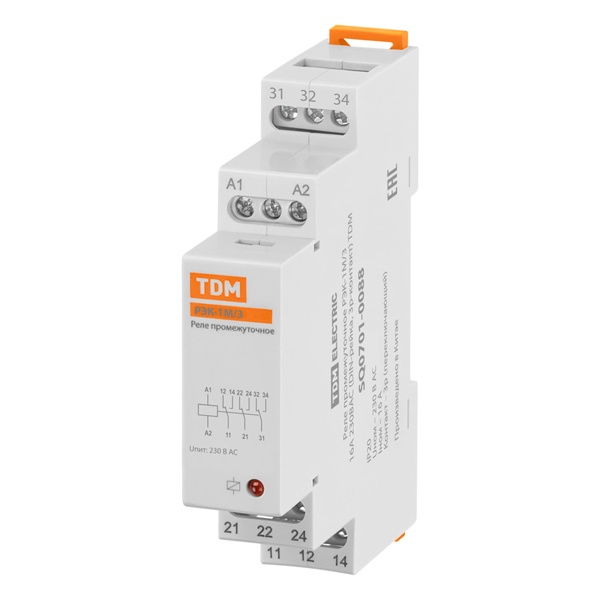 Реле промежуточное TDM РЭК-1М/3 16А 3НО/НЗ 24В DС/230В АС