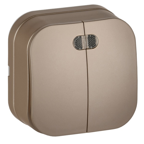 Накладной выключатель 2-клавишный ИЭК GLORY с подсветкой 10А ВС20-2-1-ХШм шампань матовый