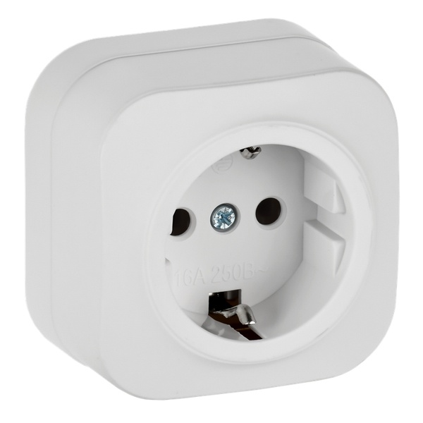 Накладная розетка 1-ая ИЭК GLORY с заземлением 16А РС20-3-ХБм белый матовый