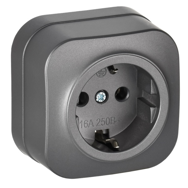 Накладная розетка 1-ая ИЭК GLORY с заземлением 16А РС20-3-ХСм сталь матовый