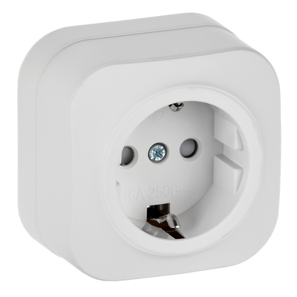 Накладная розетка 1-ая ИЭК GLORY с заземлением и шторками 16А РСш20-3-ХБм белый матовый