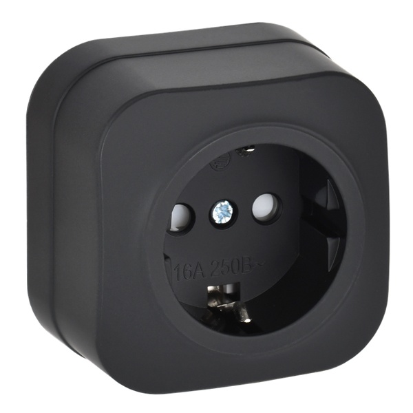 Накладная розетка 1-ая ИЭК GLORY с заземлением и шторками 16А РСш20-3-ХЧм черный матовый
