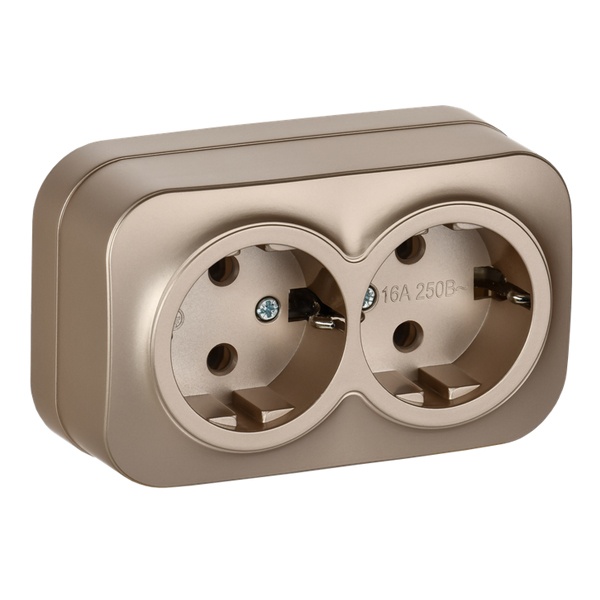 Накладная розетка 2-ая ИЭК GLORY с заземлением 16А РС22-3-ХШм шампань матовый