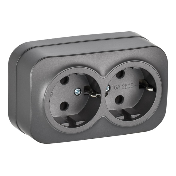 Накладная розетка 2-ая ИЭК GLORY с заземлением 16А РС22-3-ХСм сталь матовый