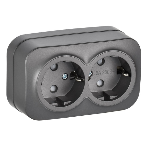 Накладная розетка 2-ая ИЭК GLORY с заземлением и шторками 16А РСш22-3-ХСм сталь матовый