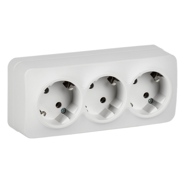 Накладная розетка 3-ая ИЭК GLORY с заземлением без шторок 16А РС23-3-ХБм белый матовый