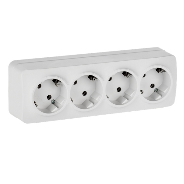 Накладная розетка 4-ая ИЭК GLORY с заземлением без шторок 16А РС24-3-ХБм белый матовый