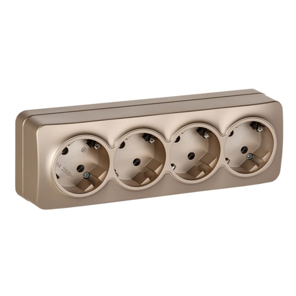 Накладная розетка 4-ая ИЭК GLORY с заземлением без шторок 16А РС24-3-ХШм шампань матовый