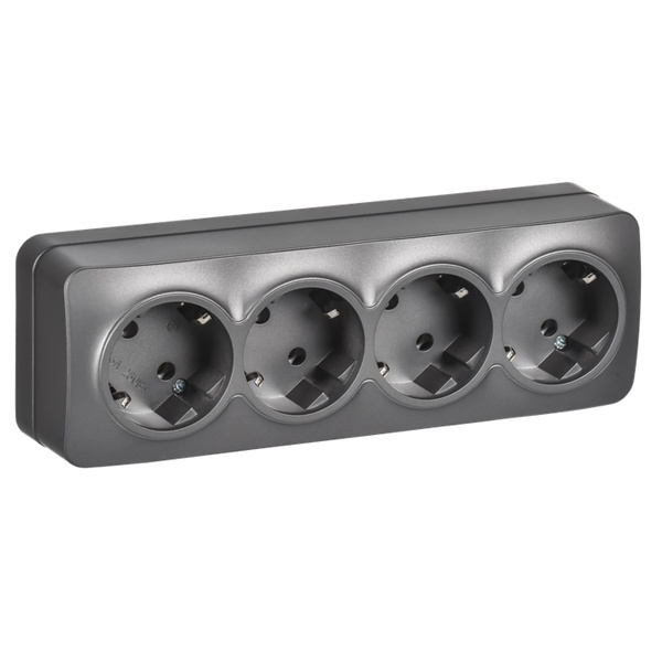 Накладная розетка 4-ая ИЭК GLORY с заземлением без шторок 16А РС24-3-ХСм сталь матовый