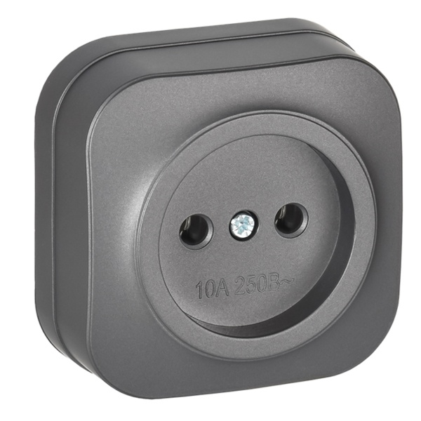 Накладная розетка 1-ая ИЭК GLORY без заземления со шторками 10А РСш20-2-ХСм сталь матовый