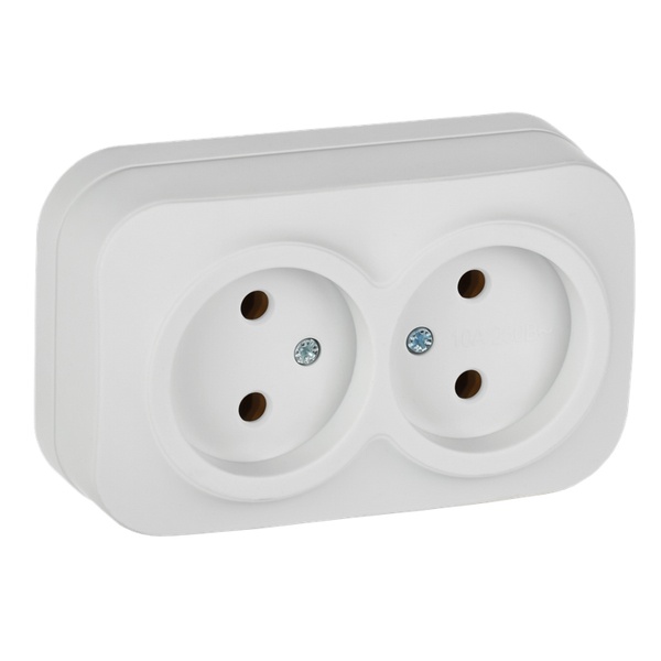 Накладная розетка 2-ая ИЭК GLORY без заземления 10А РС22-2-ХБм белый матовый