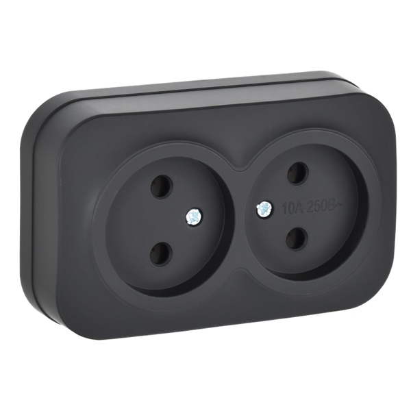 Накладная розетка 2-ая ИЭК GLORY без заземления 10А РС22-2-ХЧм черный матовый