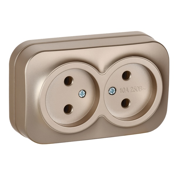 Накладная розетка 2-ая ИЭК GLORY без заземления 10А РС22-2-ХШм шампань матовый