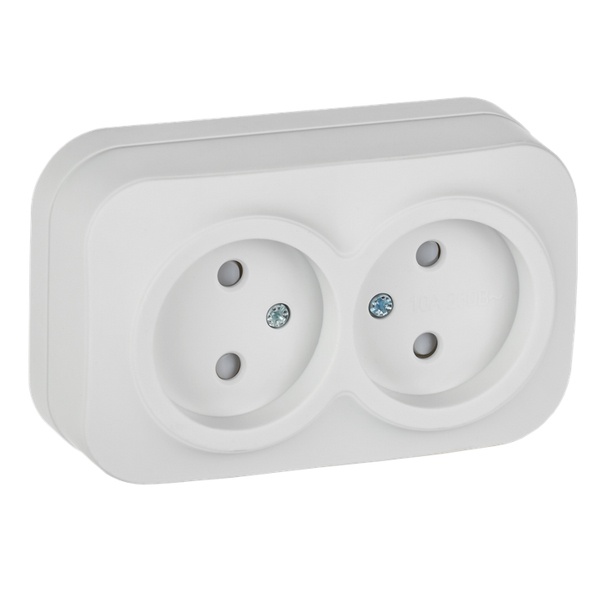 Накладная розетка 2-ая ИЭК GLORY без заземления со шторками 10А РСш22-2-ХБм белый матовый