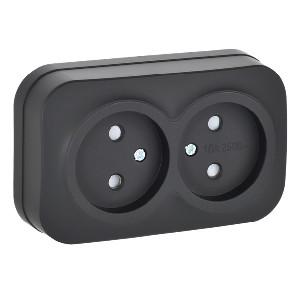 Накладная розетка 2-ая ИЭК GLORY без заземления со шторками 10А РСш22-2-ХЧм черный матовый