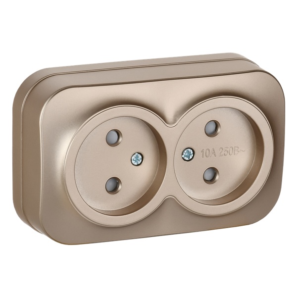 Накладная розетка 2-ая ИЭК GLORY без заземления со шторками 10А РСш22-2-ХШм шампань матовый
