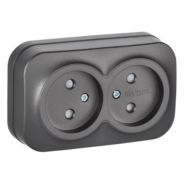 Накладная розетка 2-ая ИЭК GLORY без заземления со шторками 10А РСш22-2-ХСм сталь матовый