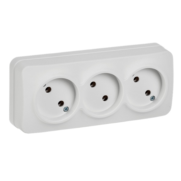 Накладная розетка 3-ая ИЭК GLORY без заземления 10А РС23-2-ХБм белый матовый