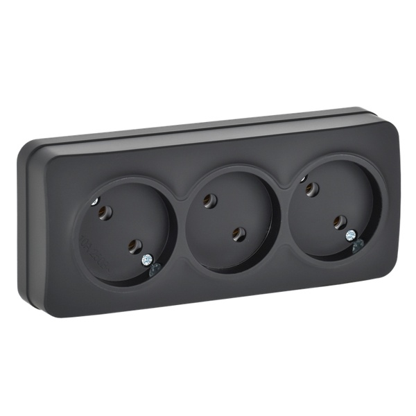 Накладная розетка 3-ая ИЭК GLORY без заземления 10А РС23-2-ХЧм черный матовый