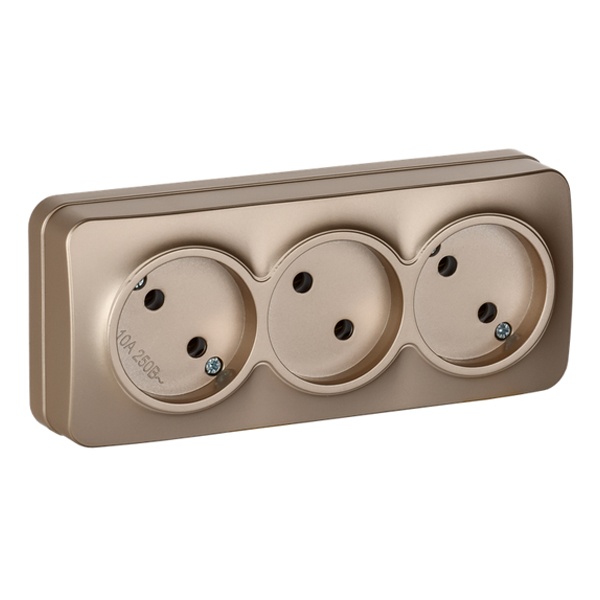 Накладная розетка 3-ая ИЭК GLORY без заземления 10А РС23-2-ХШм шампань матовый