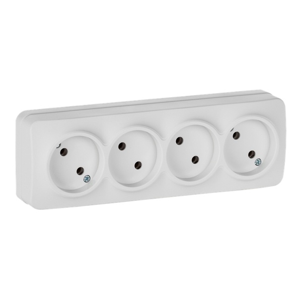 Накладная розетка 4-ая ИЭК GLORY без заземления 10А РС24-2-ХБм белый матовый