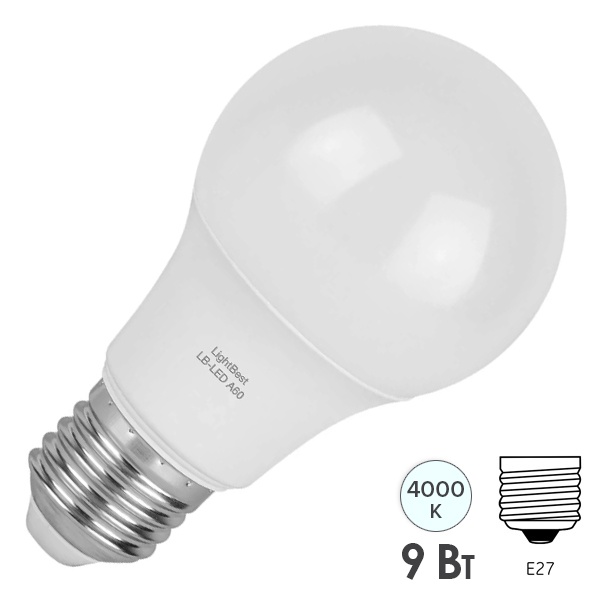 Лампа светодиодная LightBest LB-LED A60 9W 4000K E27 810lm 60x110mm