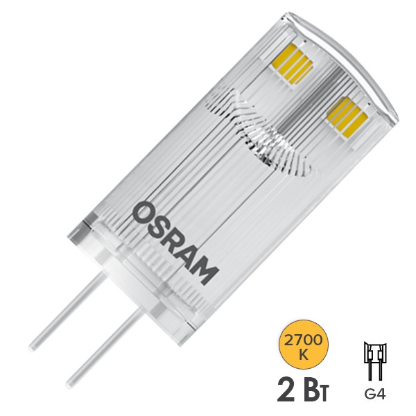 Лампа светодиодная капсула Osram LSPIN 100 2W 2700K 230V G4 200Lm d14x33mm теплый свет