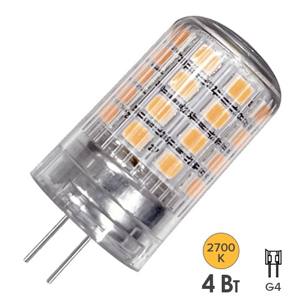 Лампа светодиодная капсула Osram LSPIN 100 4W 2700K 230V G4 450Lm d18x39mm теплый свет