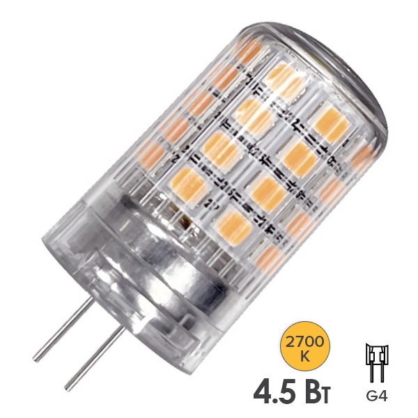 Лампа светодиодная капсула Osram LSPIN 100 4,5W 2700K 170-250V G4 580Lm d18x50mm теплый свет