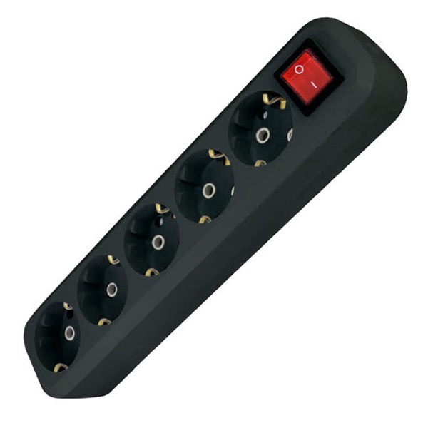 Колодка TDM розеточная 5 гнезд 2П+3 с выключателем16А 250В черная