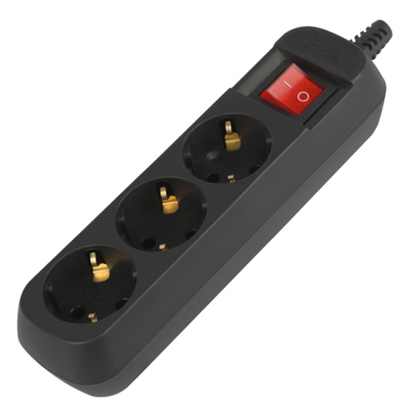 Колодка ЭРА KX-3es-B 3 розетки с заземлением с выключателем черная