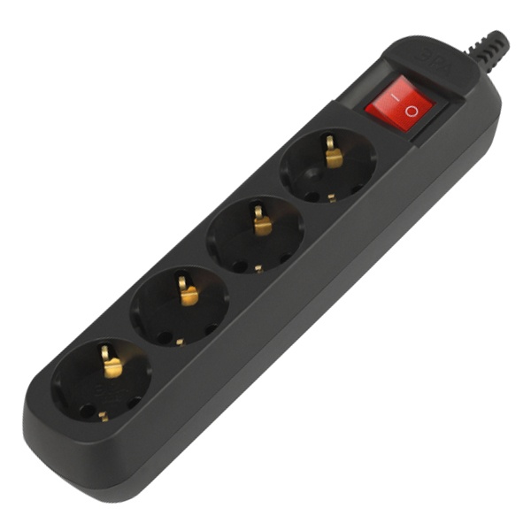 Колодка ЭРА KX-4es-B 4 розетки с заземлением с выключателем черная