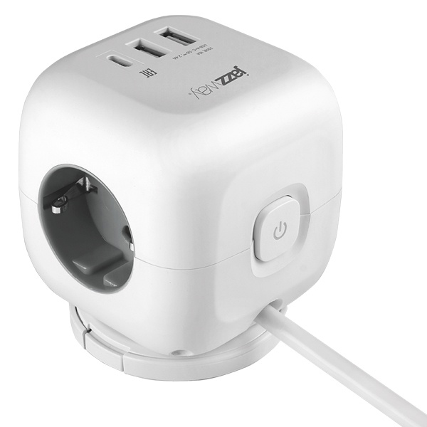 Удлинитель с подставкой JazzWay EC-03U-150-wh 3х2Р+Е 1,5м 3х1 мм2 16А 3USB(2А+1С) выключатель белый