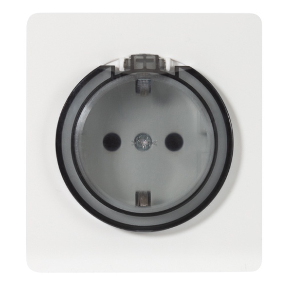 Розетка с заземлением Kranz Miele Round 16А со шторками и крышкой с рамкой перламутр