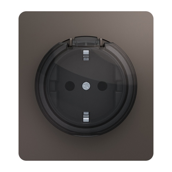 Розетка с заземлением Kranz Miele Round 16А со шторками и крышкой с рамкой титан