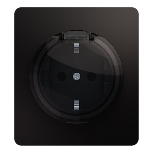 Розетка с заземлением Kranz Miele Round 16А со шторками и крышкой с рамкой оникс