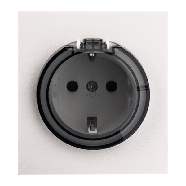 Розетка с заземлением Kranz Miele Strong 16А со шторками и крышкой с рамкой жемчуг