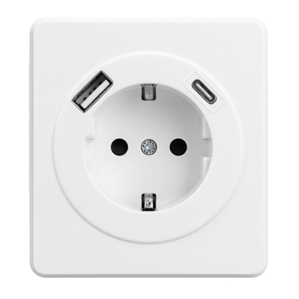 Розетка с заземлением Kranz Miele Round 16А со шторками и USB A+С 5В/3А с рамкой перламутр