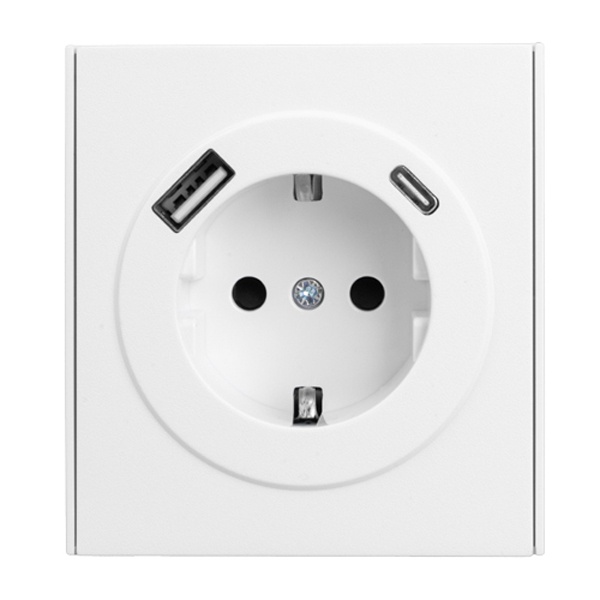 Розетка с заземлением Kranz Miele Strong 16А со шторками и USB A+С 5В/3А с рамкой жемчуг