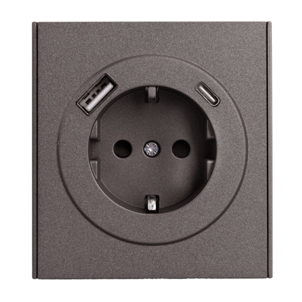 Розетка с заземлением Kranz Miele Strong 16А со шторками и USB A+С 5В/3А с рамкой графит