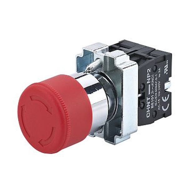 Кнопка управления Chint Грибок с фиксации NP2-BS545 без подсветки красная 1НО+1НЗ d22mm IP40