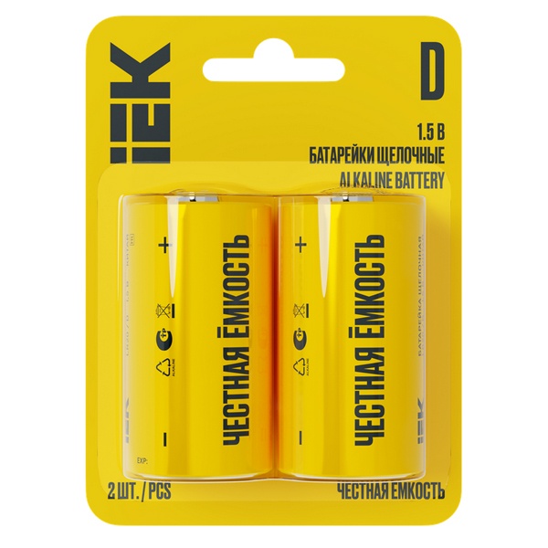 Батарейка ИЭК (бочонок) D (LR20) 1,5V 12000мАч алкалиновая (упаковка 2шт)