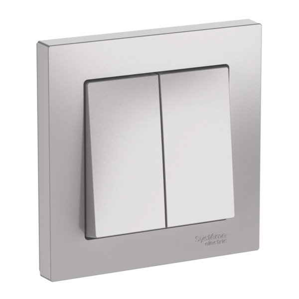 Двухклавишный выключатель SE AtlasDesign 10A в сборе быстрозажимные клеммы, алюминий [уп 10 шт]